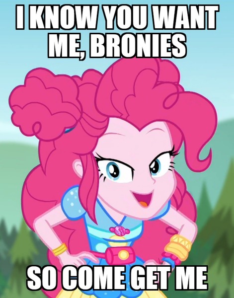 Size: 628x800 | Tagged: safe, derpibooru import, edit, pinkie pie, accountibilibuddies, equestria girls, equestria girls series, spoiler:choose your own ending (season 2), spoiler:eqg series (season 2), bronybait, geode of sugar bombs, impact font, looking at you, magical geodes, seductive, she knows, text edit
