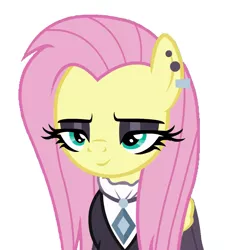 Size: 849x924 | Tagged: safe, derpibooru import, edit, edited screencap, screencap, fluttershy, pegasus, pony, fake it 'til you make it, background removed, fluttergoth, inverted mouth, simple background, smiling, smirk, solo, white background