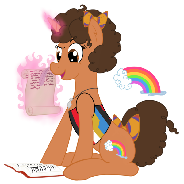 Size: 1200x1200 | Tagged: safe, artist:sixes&sevens, derpibooru import, ponified, pony, unicorn, bill potts, book, bow, doctor who, female, jewelry, magic, necklace, quill, scroll, simple background, solo, transparent background, writing