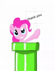 Size: 764x997 | Tagged: safe, artist:drunken bubblez, deleted from derpibooru, derpibooru import, pinkie pie, pony, female, mare, mario, pipe (plumbing), solo, thank you, warp pipe