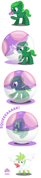 Size: 2200x9500 | Tagged: safe, artist:bladedragoon7575, derpibooru import, oc, oc:moss hooves, unofficial characters only, earth pony, pony, shaymin, bondage, encasement, inflatable, latex, male, master ball, pokefied, pokéball, pokémon, species swap, stallion, transformation, transformation sequence, transformed