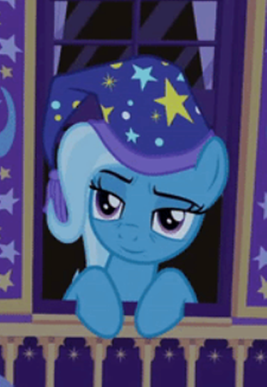 Size: 384x558 | Tagged: safe, derpibooru import, edit, edited screencap, screencap, trixie, pony, to where and back again, cropped, inverted mouth, lidded eyes, sleepy, solo, trixie's wagon