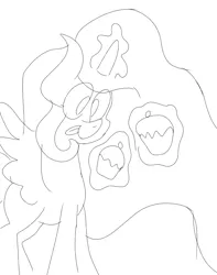 Size: 788x1000 | Tagged: safe, artist:treble clefé, derpibooru import, princess celestia, alicorn, cake, cute, food, glowing horn, horn, levitation, licking, licking lips, lineart, magic, monochrome, sketch, smiling, solo, telekinesis, tongue out, younger