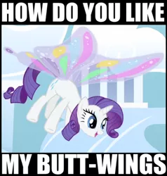 Size: 500x526 | Tagged: butt wings, cloudsdale, cropped, derpibooru import, edit, edited screencap, flying, glimmer wings, rarity, safe, screencap, solo, sonic rainboom (episode), wings