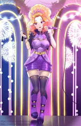 Size: 776x1200 | Tagged: safe, artist:draltruist, derpibooru import, adagio dazzle, human, equestria girls, equestria girls series, find the magic, spoiler:eqg series (season 2), adoragio, boots, bracelet, breasts, busty adagio dazzle, clothes, commission, cute, eyeshadow, female, high heel boots, humanized, jacket, jewelry, makeup, microphone, nail polish, shoes, singing, socks, solo, stage, thigh highs