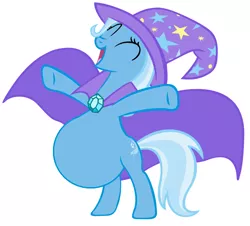 Size: 926x837 | Tagged: safe, derpibooru import, edit, trixie, pony, belly, bipedal, cape, clothes, eyes closed, hat, momma trixie, pregnant, pregnant edit, trixie's cape, trixie's hat