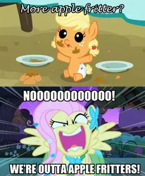 Size: 1164x1411 | Tagged: albuquerque, apple family reunion, apple fritter (food), applejack, baby, babyjack, clothes, derpibooru import, dress, edit, edited screencap, flutterrage, foal, food, funny, gala dress, safe, screencap, song reference, the best night ever, weird al yankovic, younger, you're going to love me