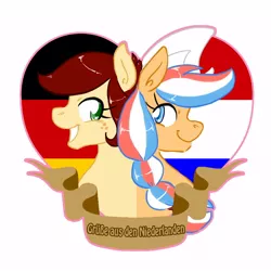 Size: 1000x1000 | Tagged: safe, derpibooru import, oc, oc:canni soda, oc:ember, earth pony, pony, female, galacon, german, germany, hearth's warming con, mare, mascot, netherlands