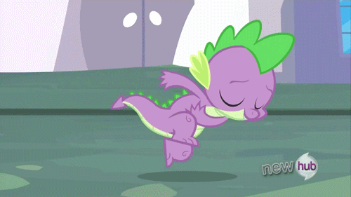 Size: 500x281 | Tagged: safe, derpibooru import, screencap, spike, dragon, the crystal empire, 'new', animated, ballet, canterlot, cute, dancing, eyes closed, hub logo, jumping, majestic as fuck, male, silly, solo, spikabetes, window