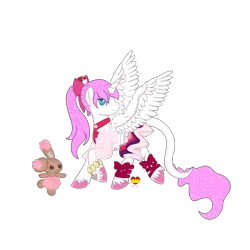 Size: 1024x1024 | Tagged: safe, artist:ariathelovely, derpibooru import, oc, oc:aria, alicorn, buneary, pony, contest, pokémon, ribbon, solo, sparkly hair, wingding eyes