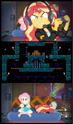 Size: 576x972 | Tagged: safe, derpibooru import, edit, screencap, fluttershy, sunset shimmer, equestria girls, equestria girls series, game stream, spoiler:eqg series (season 2), micro mages, psycho gamer sunset, sunset shimmer frustrated at game