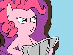 Size: 832x625 | Tagged: safe, artist:logan jones, derpibooru import, pinkie pie, earth pony, pony, >:o, angry, chair, meme, newspaper, ponified meme, reaction image, tom and jerry