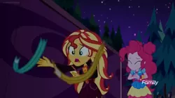 Size: 1366x768 | Tagged: safe, derpibooru import, screencap, equestria girls, equestria girls series, sunset's backstage pass!, spoiler:eqg series (season 2), bands, discovery family logo, kicked out, night, wince