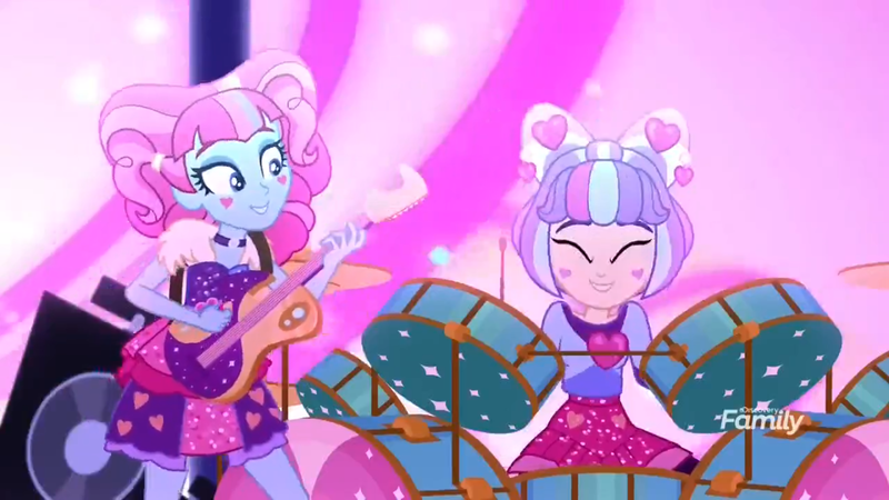 Size: 1366x768 | Tagged: safe, derpibooru import, screencap, kiwi lollipop, supernova zap, equestria girls, equestria girls series, sunset's backstage pass!, spoiler:eqg series (season 2), discovery family logo, drum kit, drum set, drums, guitar, k-lo, musical instrument, postcrush, speakers, su-z