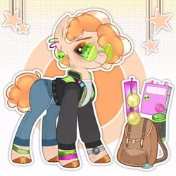 Size: 894x894 | Tagged: safe, artist:docsyers, derpibooru import, oc, oc:wave length (ice1517), unofficial characters only, alien, earth pony, pony, anklet, bag, book, bracelet, clothes, cup, ear piercing, earring, eyeshadow, female, flask, freckles, glasses, jacket, jeans, jewelry, journal, makeup, mare, necklace, pants, piercing, shirt, solo, sunglasses, t-shirt, tattoo, ufo, unshorn fetlocks, watch, wristband, wristwatch