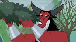 Size: 1920x1080 | Tagged: bare tree, centaur, derpibooru import, foliage, forest, frenemies (episode), lord tirek, male, nose piercing, nose ring, piercing, safe, screencap, solo, tree