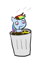 Size: 2480x3508 | Tagged: safe, artist:sakura saga 🇯🇵, derpibooru import, rainbow dash, pony, abuse, dashabuse, downvote bait, rainbow trash, sad, trash can