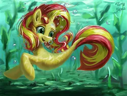 Size: 2048x1536 | Tagged: artist:tinybenz, cute, derpibooru import, female, not fiery shimmer, safe, seaponified, seapony (g4), seapony sunset, shimmerbetes, solo, species swap, sunset shimmer, underwater