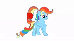 Size: 1024x572 | Tagged: safe, artist:scoutimusprime, derpibooru import, rainbow dash, rarity, pegasus, pony, alternate hairstyle, female, let's switch bodies, mare, rainbow dash always dresses in style, simple background, solo, white background