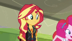 Size: 1920x1080 | Tagged: safe, derpibooru import, screencap, pinkie pie, sunset shimmer, equestria girls, equestria girls series, sock it to me, spoiler:choose your own ending (season 2), spoiler:eqg series (season 2), animated, clothes, female, geode of empathy, geode of sugar bombs, hammerspace hair, magical geodes, pinkie being pinkie, pinkie's magic hair, sock, socks, sound, webm
