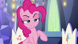 Size: 1920x1080 | Tagged: safe, derpibooru import, screencap, pinkie pie, pony, the last laugh, solo, twilight's castle