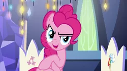 Size: 1920x1080 | Tagged: safe, derpibooru import, screencap, pinkie pie, pony, the last laugh, solo, twilight's castle