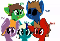 Size: 1024x711 | Tagged: safe, artist:lizziegould, artist:shootingstar132005, derpibooru import, ponified, earth pony, pony, alice, base used, edd, eddsworld, matt, tom (eddsworld), tord