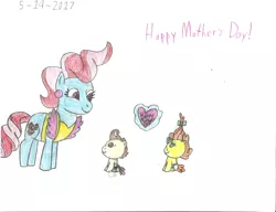 Size: 2208x1696 | Tagged: safe, artist:worldofcaitlyn, derpibooru import, cup cake, pound cake, pumpkin cake, pony, cake twins, card, mother's day, siblings, traditional art, twins
