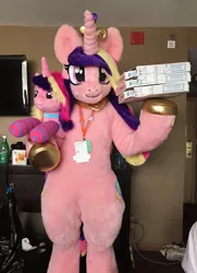 Size: 1831x2534 | Tagged: artist:qtpony, bronycon, bronycon 2019, cadance's pizza delivery, clothes, costume, derpibooru import, food, fursuit, human, irl, irl human, peetzer, photo, pizza, pizza box, pizza delivery, plushie, ponysuit, princess cadance, safe, socks, sticky hooves, striped socks, that pony sure does love pizza