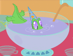 Size: 500x385 | Tagged: alligator, animated, derpibooru import, gif, gummy, hat, party hat, party of one, punch bowl, punch (drink), safe, screencap, solo