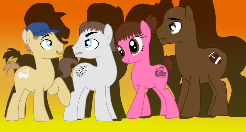 Size: 2101x1127 | Tagged: safe, artist:boomwhistle, derpibooru import, ponified, pony, coach (l4d2), ellis, left 4 dead, left 4 dead 2, nick, rochelle