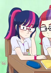 Size: 2480x3508 | Tagged: safe, artist:jeglegator, derpibooru import, moondancer, sci-twi, twilight sparkle, human, equestria girls, clothes, female, glasses, high school uniform ( indonesia ), human coloration, humanized, school uniform