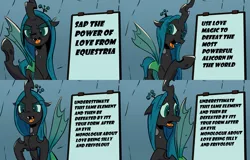 Size: 2133x1366 | Tagged: a canterlot wedding, artist:pony-berserker edits, changeling, changeling queen, chrysalis' plan, comic, derpibooru import, despicable me, didn't think this through, edit, fangs, female, gru's plan, irony, meme, open mouth, queen chrysalis, safe, solo, you had one job