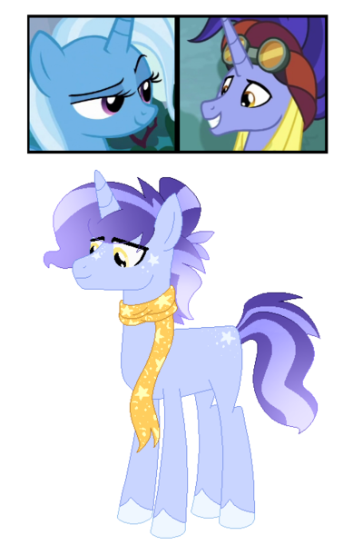 Size: 479x738 | Tagged: safe, artist:firiju-fabulous, derpibooru import, hoo'far, trixie, oc, pony, female, male, offspring, parent:hoo'far, parent:trixie, parents:trixfar, shipping, straight, trixfar