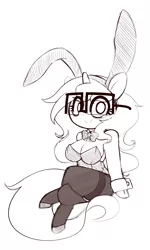 Size: 1800x3000 | Tagged: safe, artist:fullmetalpikmin, derpibooru import, oc, oc:insatiable void, unofficial characters only, pony, unicorn, bowtie, breasts, bunny ears, bunny suit, chestbreasts, clothes, cuffs (clothes), female, glasses, milf, pantyhose, solo