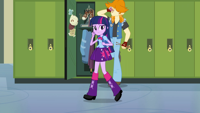 Size: 1920x1080 | Tagged: safe, derpibooru import, screencap, twilight sparkle, twilight sparkle (alicorn), valhallen, alicorn, dog, equestria girls, equestria girls (movie), background human, backpack, clothes, drink, female, leg warmers, lockers, male, pants, pleated skirt, shoes, skirt, walking