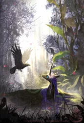 Size: 1015x1476 | Tagged: artist:begasus, bird, crow, derpibooru import, nightmare moon, raven (bird), safe