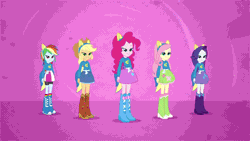 Size: 600x338 | Tagged: safe, derpibooru import, screencap, applejack, fluttershy, pinkie pie, rainbow dash, rarity, equestria girls, equestria girls (movie), animated, gif, helping twilight win the crown, humane five