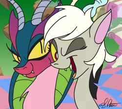 Size: 980x880 | Tagged: artist:andypriceart, chaos, cosmos (character), derpibooru import, digital, discord, discorded landscape, draconequus, edit, eris, idw, rule 63, safe, smiling, spoiler:comic