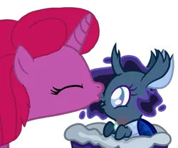 Size: 1293x1080 | Tagged: safe, artist:徐詩珮, derpibooru import, oc, oc:betty pop, pony, unicorn, baby, female, kissing, magical lesbian spawn, mare, offspring, parent:glitter drops, parent:tempest shadow, parents:glittershadow