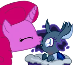 Size: 1224x1080 | Tagged: safe, alternate version, artist:徐詩珮, derpibooru import, oc, oc:ehenk berrytwist, pony, unicorn, baby, female, kissing, magical lesbian spawn, mare, offspring, parent:glitter drops, parent:tempest shadow, parents:glittershadow