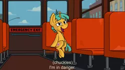 Size: 3840x2160 | Tagged: safe, artist:pirill, derpibooru import, derpy hooves, snails, pony, unicorn, atg 2018, bus, caption, city, cloud, dialogue, i'm in danger, lamppost, male, meme, newbie artist training grounds, open mouth, ponified meme, ralph wiggum, seat, sitting, solo, text, the simpsons, when you see it, window