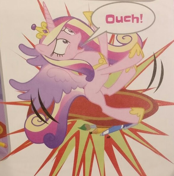 Size: 587x597 | Tagged: safe, artist:marta jamrógiewicz, derpibooru import, princess cadance, pony, the voice of reason, fail, official comic, ouch, slipping, tripping