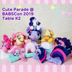 Size: 894x894 | Tagged: safe, artist:catnapcaps, derpibooru import, applejack, fluttershy, minty, pinkie pie, rarity, sugar belle, twilight sparkle, twilight sparkle (alicorn), alicorn, earth pony, pegasus, pony, unicorn, baby, baby pony, beanie (plushie), female, folded wings, g3, g3 to g4, generation leap, group, hat, horn, irl, mare, photo, plushie, prone, tongue out, wings