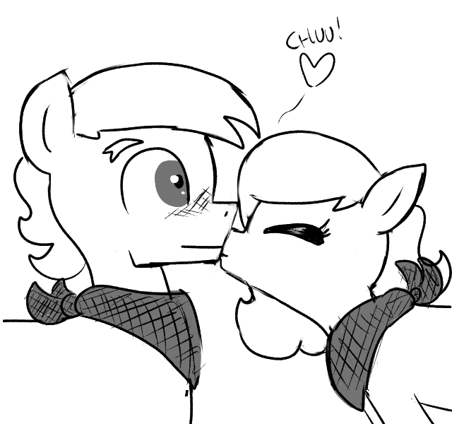 Size: 640x600 | Tagged: safe, artist:ficficponyfic, derpibooru import, oc, oc:emerald jewel, oc:giles pecan, earth pony, pony, colt quest, :|, blushing, colt, cute, cyoa, eyes closed, foal, gay, heart, kissing, male, onomatopoeia, sound effects, stallion, story included, teenager