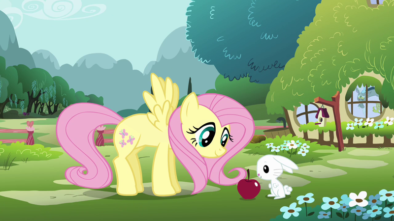 Size: 1280x720 | Tagged: safe, derpibooru import, screencap, angel bunny, discord, fluttershy, draconequus, pegasus, pony, rabbit, animal, apple, bird house, fence, flower, fluttershy's cottage, food, intro, mountain, mountain range, opening, slowpoke, theme song, tree