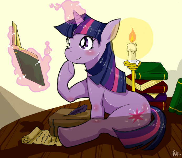 Size: 800x693 | Tagged: artist:masaka, artist:真坂, book, candle, derpibooru import, magic, pixiv, quill, safe, scroll, solo, telekinesis, twilight sparkle