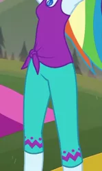 Size: 342x575 | Tagged: safe, derpibooru import, screencap, rainbow dash, equestria girls, equestria girls series, wake up!, spoiler:choose your own ending (season 2), spoiler:eqg series (season 2), armpits, belly, clothes, cropped, cute, dashabetes, geode of super speed, legs, magical geodes, pants, stomach, wake up!: rainbow dash, yoga pants