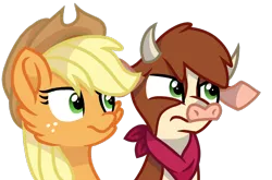 Size: 1224x807 | Tagged: applejack, arizona cow, artist:rainbow eevee, bandana, community related, cow, derpibooru import, dissapoint, freckles, horns, safe, simple background, them's fightin' herds, transparent background