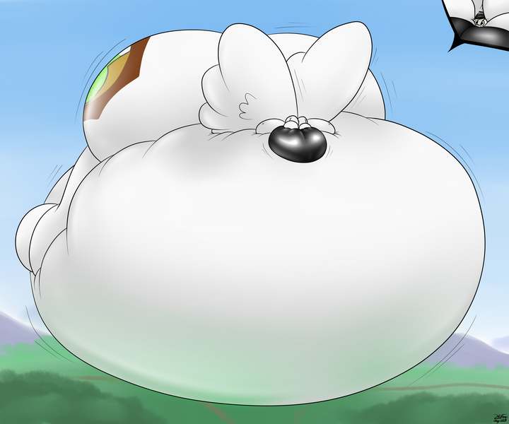 Size: 3600x3000 | Tagged: artist:the-furry-railfan, belly, big belly, bingo wings, butt, derpibooru import, dirt road, forest, frog (hoof), helium, huge belly, huge butt, impossibly large belly, impossibly large butt, inflated ears, inflated hooves, inflated lip, inflated wings, inflation, large butt, mountain, mountain range, oc, oc:blitzy, questionable, surprised, underhoof, unofficial characters only, wings